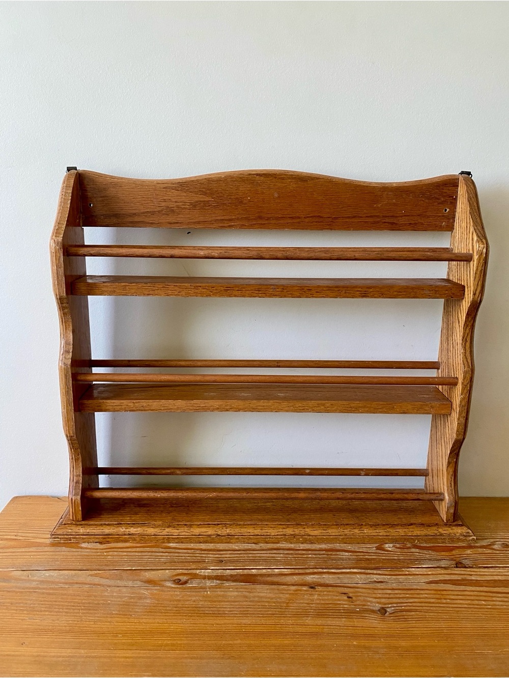 Wooden Wall Shelf Spice Rack Tiered Display Oak Tone - Picture 3 of 5